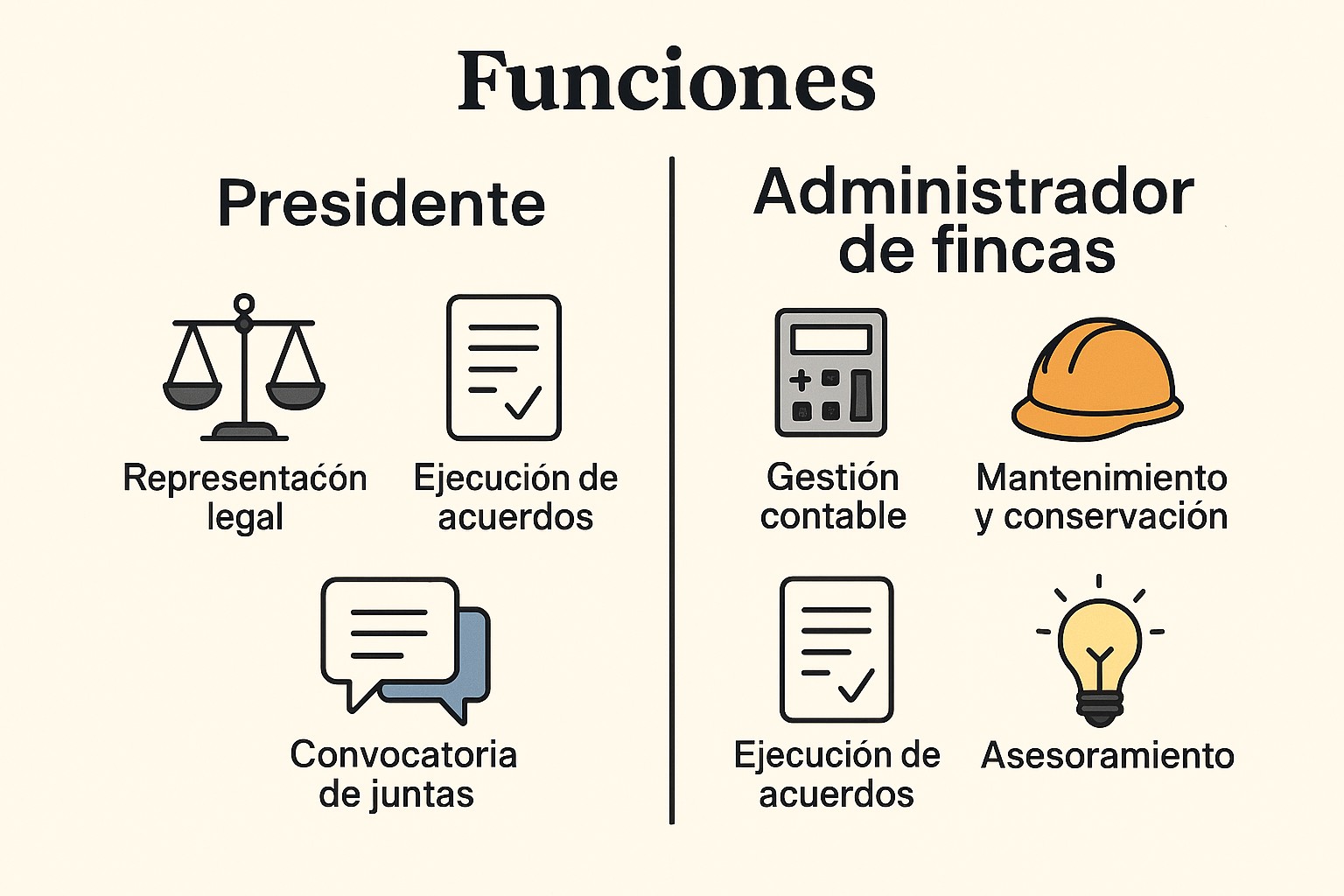 funciones del Presidente y el Administrador