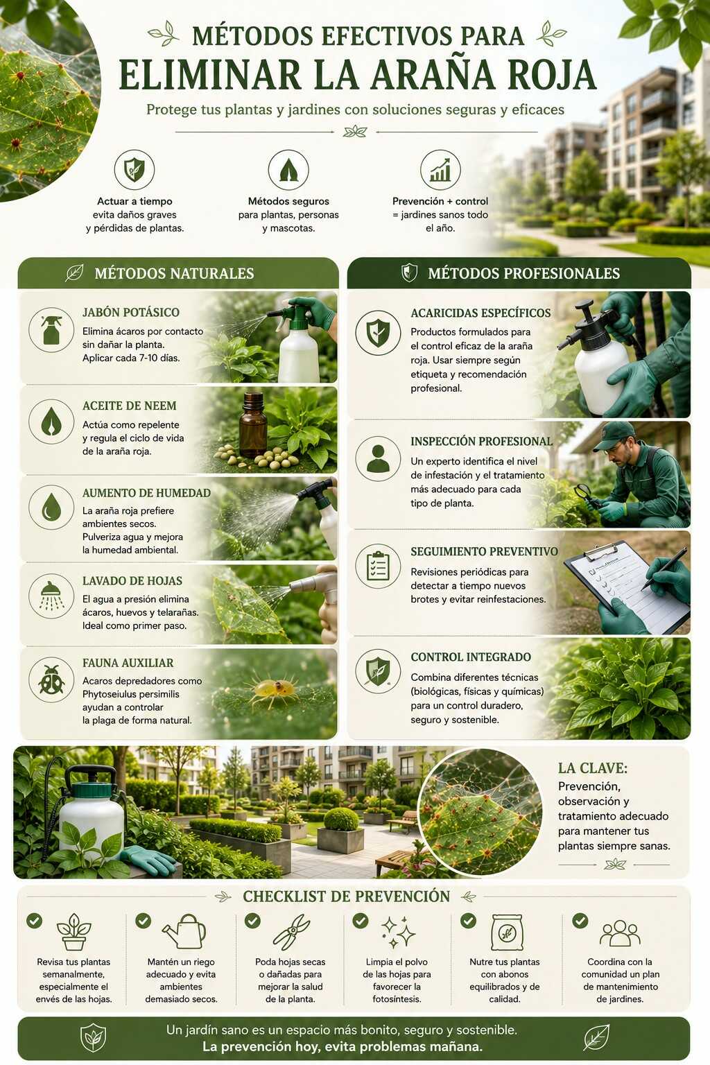 Infografía sobre distintos métodos para eliminar a la araña roja